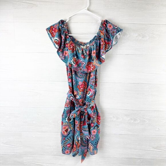 Boden Ruffle Neck Jersey Paisley Belted Romper - Picture 2 of 10
